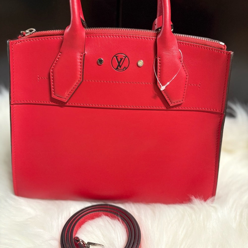 Louis Vuitton City Steamer Top Handle PM Red Leather